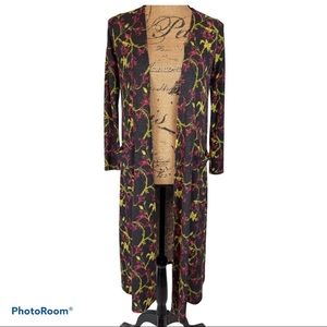 LuLaRoe Sarah Duster Cardigan XS NWT | Longline Boho Floral Black Red Op…